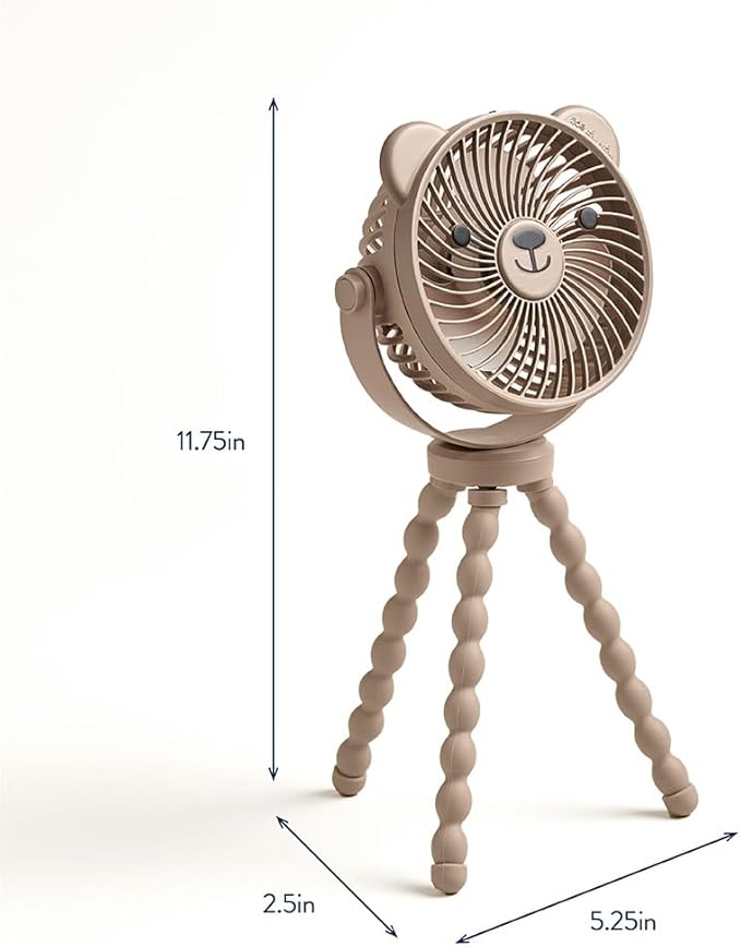 Itzy Ritzy Stroller Accessory - Features 360 Degree Swivel Design, Tilting & Flexible, Easy-Attach Wraparound Legs (Bear) - 3-Speed Stroller Fan