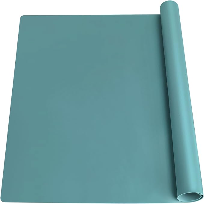 QPIX DIGITAL Extra Large Silicone Countertop Mat,Silicone Table Mat Kitchen Counter Protector Nonslip Heat Resistant Silicone Desk Mat Crafts Kids Dinner Placemat Pastry Dough Rolling Mat,Dark Green
