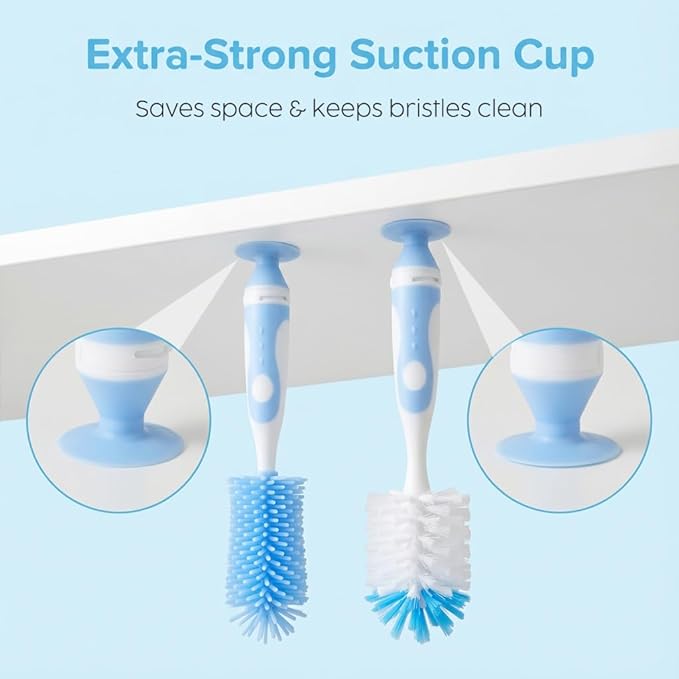 Ariseno 5-in-1 Baby Bottle Brush Set, Including Nylon and Silicone Bottle Brush, Bottle Cap, Straw and Nipple Cleaner, BPA-Free (Blue)