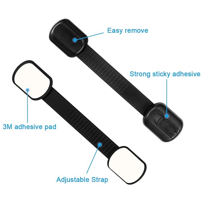 8 Pack Black Child Safety Cabinet Locks - Viaky Adjustable Straps Baby Proof Latches for Drawers, Oven, Refrigerator, Toilet Seat, Closet and Cupboard, Come with 9 Extra Strong Adhesive Pads