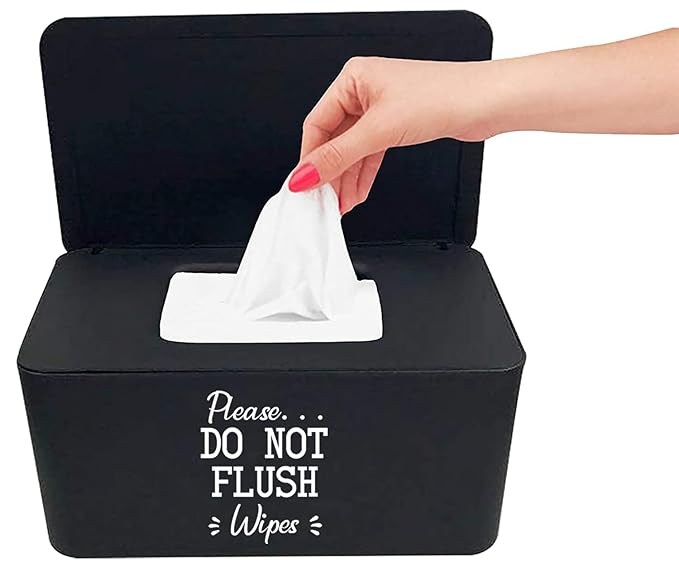 Moorfowl Baby Wipes Dispenser for Bathroom,Please DO NOT Flush Wipes Container Holder, Upgarde Size (8.2L x 4.9W x 3.9H inches)