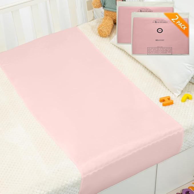 PROMEED 2 Pack 100% Mulberry Silk Crib Sleeve for Baby Hair Loss Prevention, Premium 23 Momme Natural Silk Bassinet Slip for Bassinets/Cradles/Cots/Cribs (Pink)