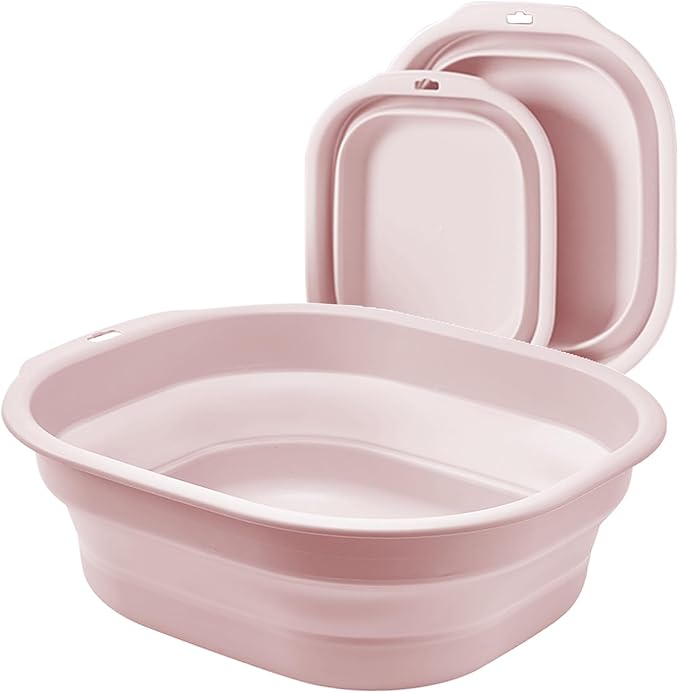 Bellglee 2 Pack Collapsible Wash Basin Set, Foldable Dish Tub, Small Medium Portable Sink for Kitchen, Camping, RV, Baby Bottles, Laundry, Plastic Washbasin -Pink