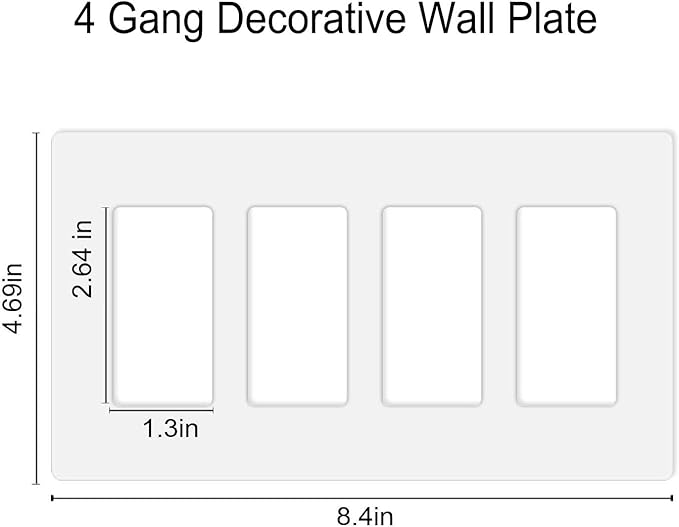 Screwless Decorator Wall Plates 4-Gang Switch Outlet Electrical Cover Plate Unbreakable Thermoplastic Faceplate for Decorative Receptacle Outlet Switch, White (2 Pack)