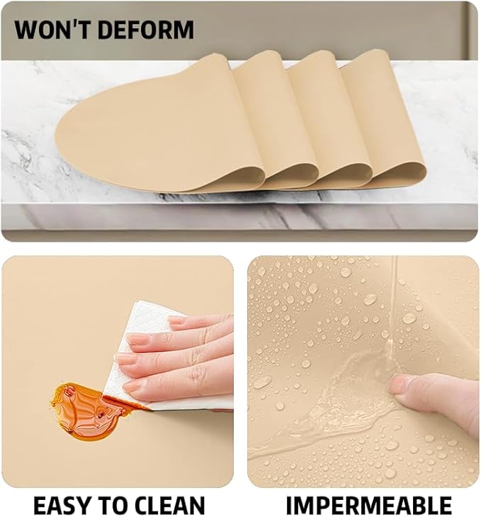 Silicone Placemats, Oval Placemats Set of 4. Heat-Resistant and Easy to Clean Siliconty Mats, Non-Slip Silicone Placemats for Table Protection. (4, Bright Yellow)