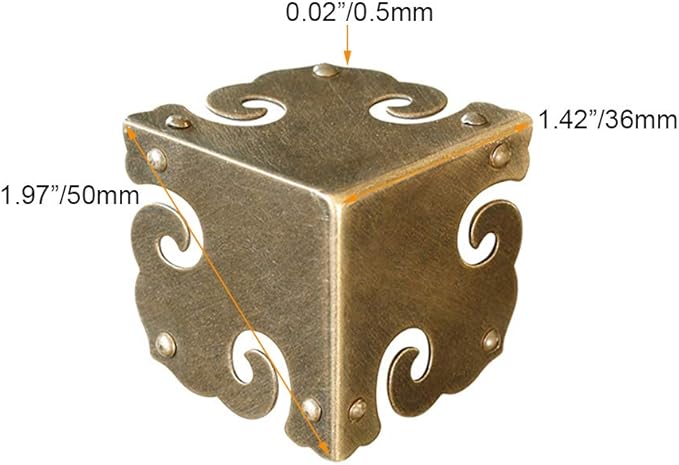 4Pcs Vintage Pure Brass Corner Protectors Antique Hardware Desk Edge Wooden Jewelry Gift Box Cabinet Three Sides Full Encase Corner Guard (Antique Bronze)