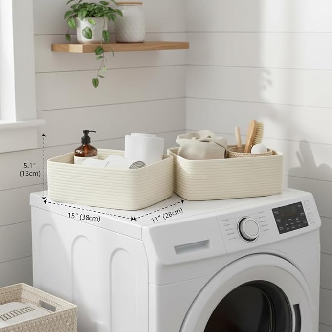 15"x11"x5.1" Storage Baskets for Shelves 2 Pack, White Basket for Organizing, Cloth Basket for Closet Organization, Shelves, Cotton Rope Basket for Storage, White