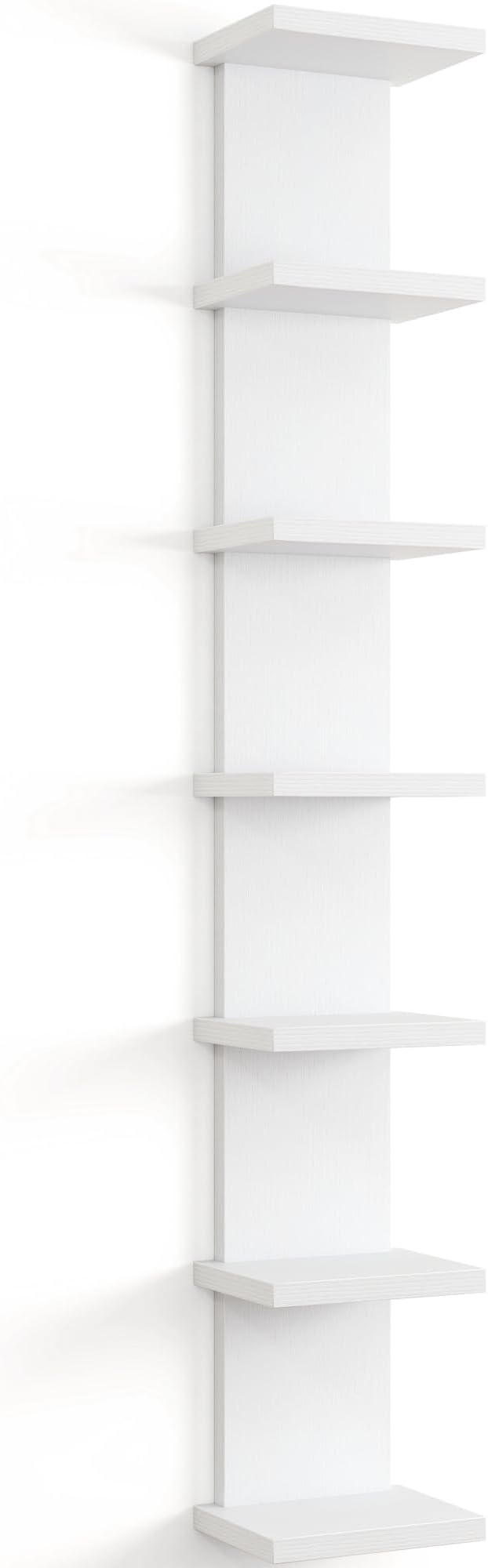 Fun Memories 7 Tier Wall Shelf Unit, White Floating Shelves for Storage - Vertical Column Tower Design, Lack Wall Shelf Space Saving Organizer for Bedroom, Living Room, Home Decor