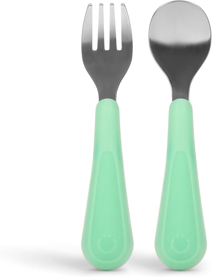 Ubbi Toddler Utensils Set, 2 Pack – Stainless Steel Fork & Spoon with Easy-Grip Silicone Handles, Kids Silverware for Self-Feeding & Baby-Led Weaning, BPA-Free Dishwasher Safe, Sugar Snap Green