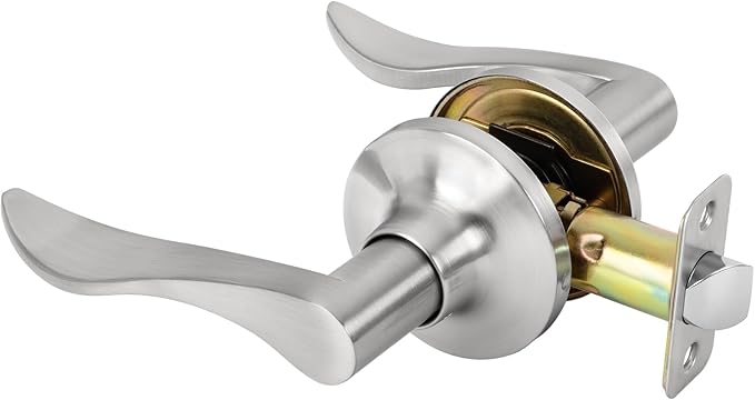 Passage Door Handle Keyless Closet Door Handles Interior Wave Lever Door Handle for Hallway, Reversible for Right & Left, Satin Nickel