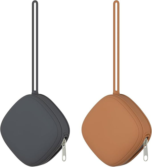 2 Pack Silicone Pacifier Holder Case, Portable Pacifier Case For Diaper Bag, BPA Free Newborn Baby Pacifiers Silicone Pouch For Boys & Girls (Clay+Dark Grey)