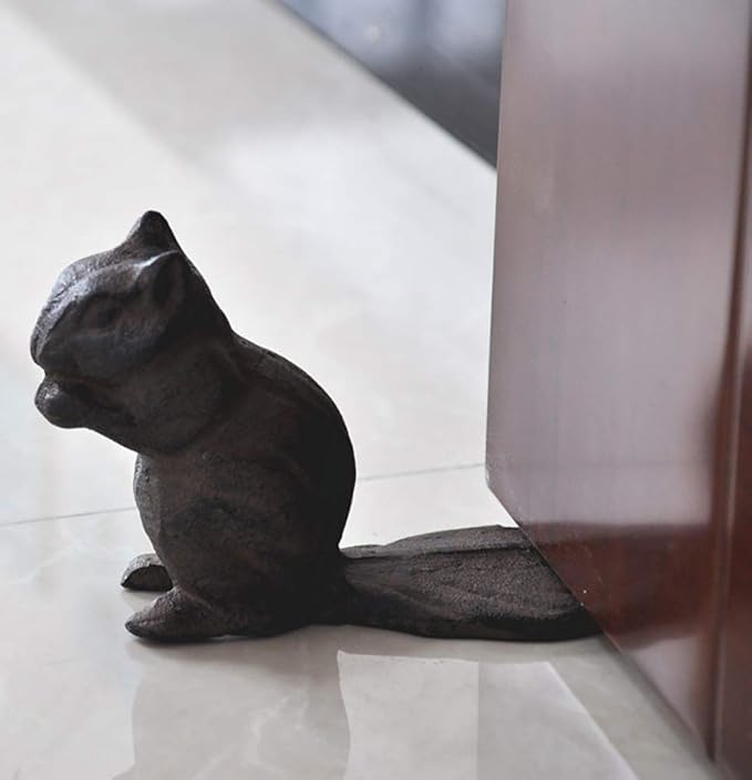 Chezmax Door Stopper, Cast Iron Security Door Stop Gate Wedge Door Holder, Decorative Vintage Heavy Duty Solid Door Stopper, Rustic Floors Decor for Home Patio Bar Office Bedroom, Squirrel Shape