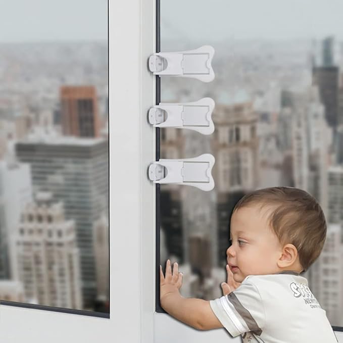 Sliding Door Lock for Child Safety, Window Stoppers for Vertical Wndows, Sliding Patio Door Lock for Baby Proof (4 Pack)