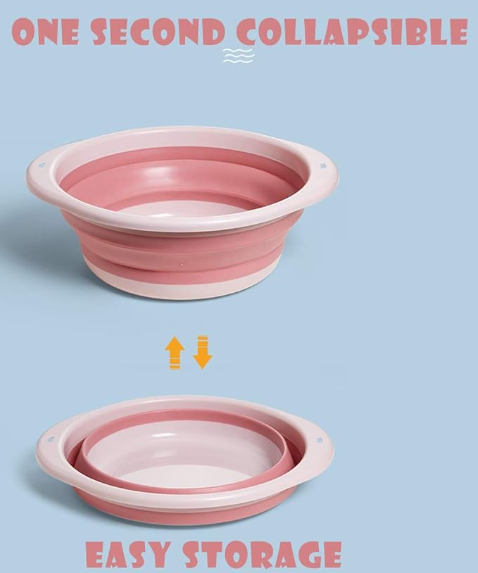ORIZZP 3-Pack Collapsible Wash Basin Set, Baby Kids Wash Basin Dish Tub for Travel Home, 3 Different Sizes Set Space Saving Pink Big Volume