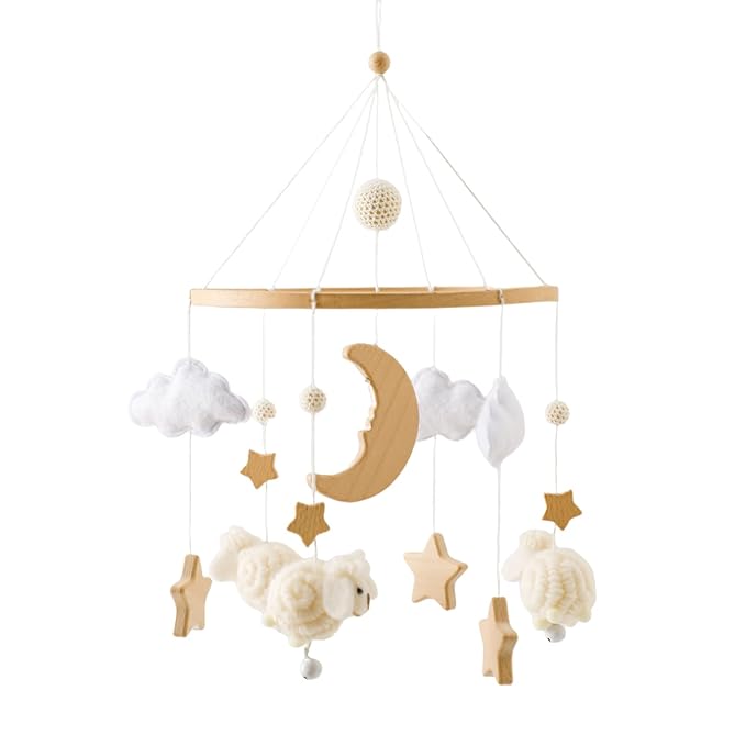 Baby Mobile for Crib, Montessori Baby Crib Mobile for Boys Girls for Bassinet, Nursery Decor for Infant Bedroom Hanging, Baby Mobile Soothe Toys -Gender Neutral Baby Gift (Beige)