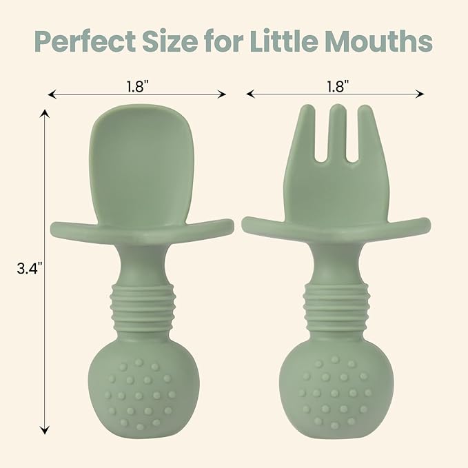 Eascrozn 2 Pack Baby Plates with Suction, 2 Pack Silicone Forks and Spoons Set, Baby Led Weaning Supplies, BPA Free, Toddler Utensils for Feeding Essentials