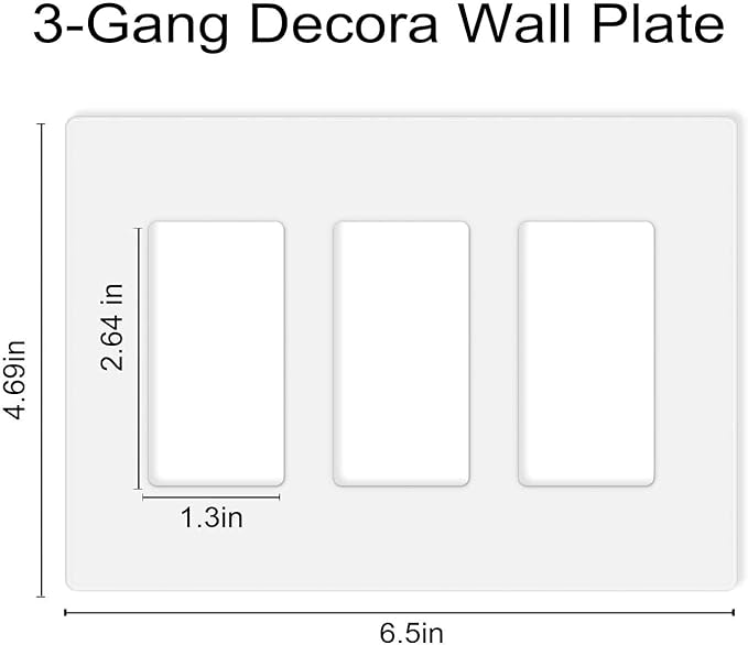 Screwless Decorator Wall Plates 3-Gang Switch Outlet Electrical Cover Plate Unbreakable Thermoplastic Faceplate for Decorative Receptacle Outlet Switch, White (2 Pack)