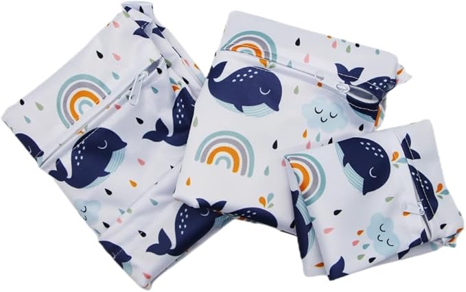 Asenappy 3pcs Cloth Diaper Wet Dry Bags Waterproof Reusable with Two Zippered Pockets Travel Beach Pool Daycare Soiled Baby Items Yoga Gym Bag for Swimsuits or Wet Clothes