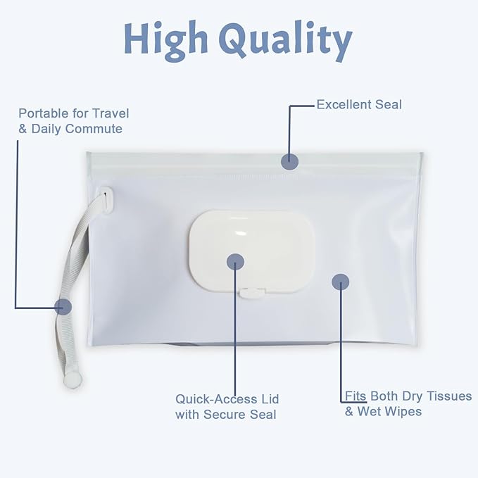 Baby Wipes Holder 2 Pack, Wipes Container & Wet Wipes Dispenser, Travel Wipes Case Reusable Wipes Pouch, Portable Wipe Holder for Diaper Bag, Blue & Beige