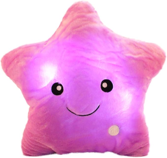 sofipal Twinkle Star Shaped Plush Pillow, Creative LED Night Light Glow Cushions Stuffed Toys Gifts for Kids, Decoration (Purple)