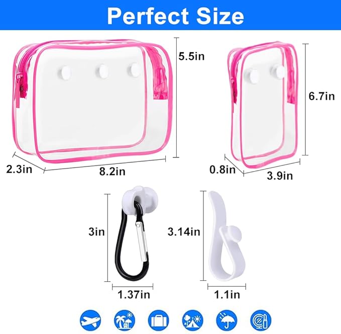 3 Packs Clear Bogg Beach Tote Bag with 2 Pack Insert Hooks Accessories for Bogg Bags Travel Makeup Clean Toiletry Brush Organizer Cosmetic Divider Storage Inner Pouch