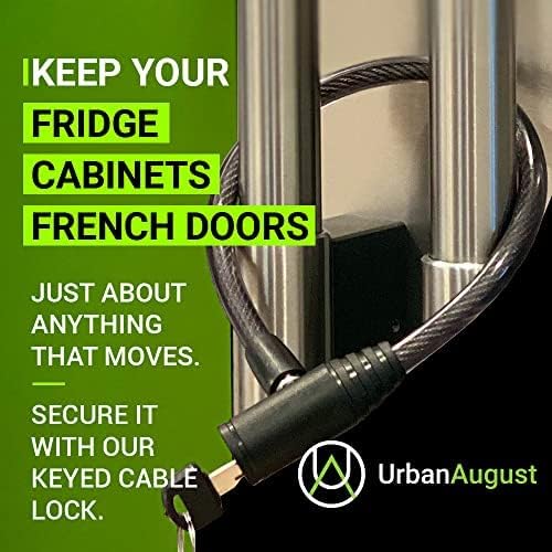 Urban August Child-Proof Refrigerator Lock for Kids & Adults - Lock for French Door Fridge and Cabinet (Regular, Black - 3 Pack Keyed Alike)
