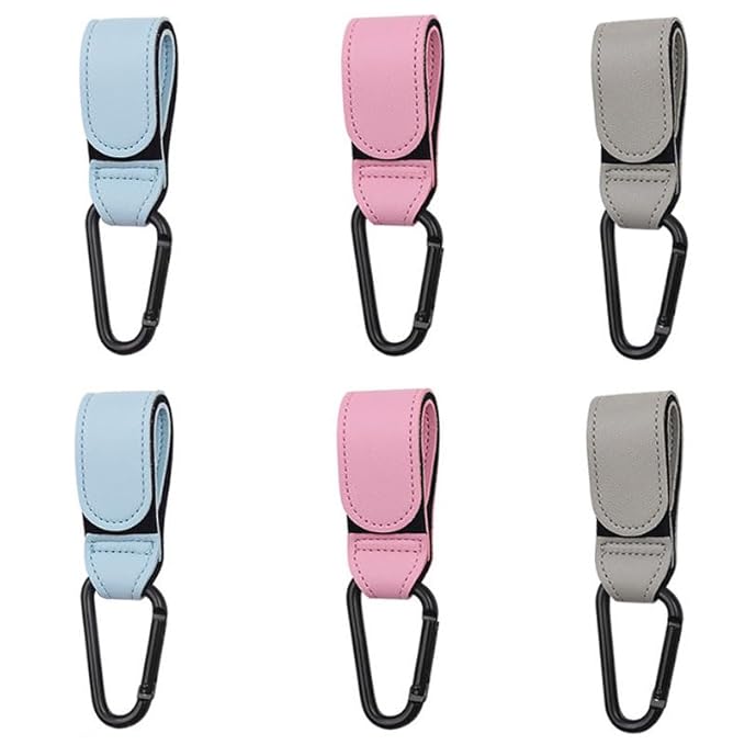 6 PCS Stroller Hooks for Hanging Bags and Shopping - Universal Stroller Clips for Bags - Great Hook Set for Mommy When Walking or Shopping（Blue + Pink + Gray）