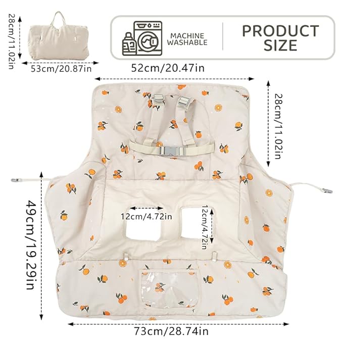 Shopping Cart Cover for Baby 2 in 1 High Chair Covers for Restaurant Comfortable Grocery Cart Seat Covers for Infant, Toddler Universal Suitable for Most Shopping Carts Machine Washable, Orange
