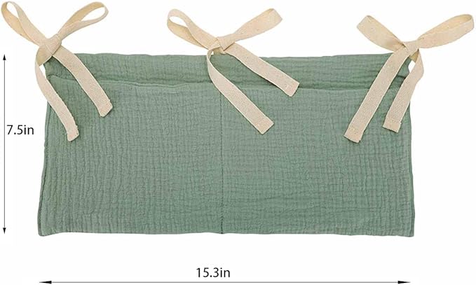 Cotton Baby Bedside Hanging Storage Bag,2 Pockets Organizer for Baby Cribs and Toys (Green)