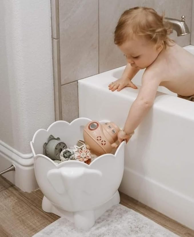 Bath Toy Storage - 2 Piece Baby Bathtub Toy Holder With Removable Base For Draining - 1 Silicone rinse cup Drying -Bathroom Toy Organizer for Baby Bath toys Outside Tube (Bath Buddy Toy Storage)