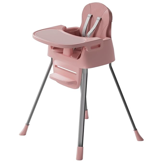 3-in-1 Baby Feeding High Chair with Tray 5 Point Harness Booster Seat Infant Ergonomic Sit Up High Chair Babies and Toddlers Safety Seats Convertible Comfortable Toddler Chair Pink