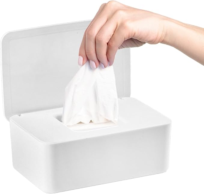 QBXMY7 1 Pcs Diaper Wipes Dispenser, Refillable Wipe Container, Wipe Container with Sealing Design Lid, Keep Wipes Fresh,Wet Wipes Cases (White)