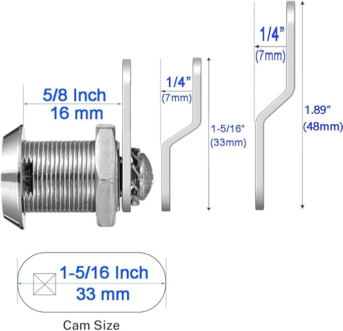 Cabinet Cam Lock, 5/8 Inch Keyed Alike Cam Locks Secure File Drawer Door Mailbox Tool Box Dresser RV Cylinder Replacement Lock Hardware, Fits on 1/2" Max Panel Thickness (6 Pack)