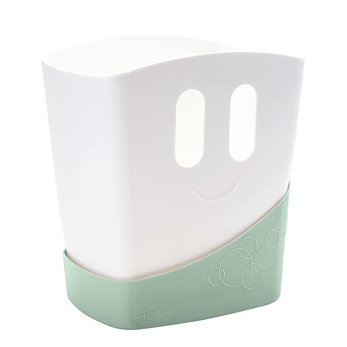 Ubbi Freestanding Bath Toy Organizer Bath Caddy with Removable Drying Rack Bin & Scoop for Toddlers + Baby, Sage (Pack of 2)