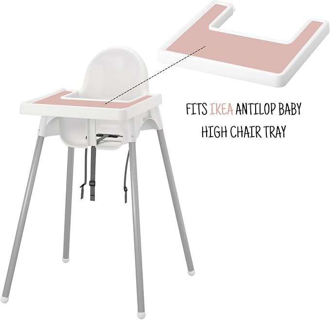 High Chair Placemat for IKEA Antilop Baby High Chair, 2 Packs Stain Resistant Non-Slip Toddler Silicone High Chair Place Mats Eating Table Mat (Blush/Gray)