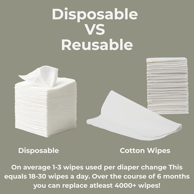 Nora's Nursery Reusable Baby Wipes, 100% Cotton Washcloths, Soft and Absorbent Towels for Newborn Bath and Face, Includes 20 Wipes with 1 Waterproof Pod for On-The-Go Moms,- Rose