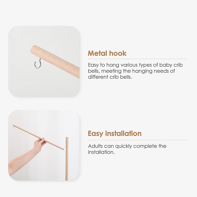Baby Crib Mobile Arm,33.5in HBM Wooden Mobile Arm for Crib Mobile Hanger for Crib Baby Girl Nursery Decor