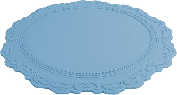 Round Silicon Placemats Set of 4, 13.38" Thick European Style Non-Slip Easy Clean Table Place Mats Decor, Blue