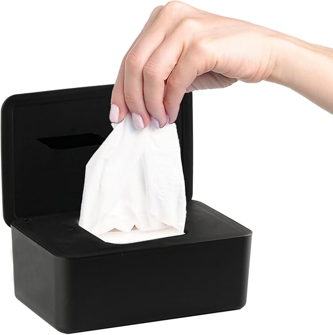 QBXMY7 1 Pcs Diaper Wipes Dispenser, Refillable Wipe Container, Wipe Container with Sealing Design Lid, Keep Wipes Fresh,Wet Wipes Cases (Black)