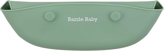 Bazzle Baby Silicone Bibs with Food Catcher - Rolls Up and Button closed for easy travel and storage Waterproof 2-Pk