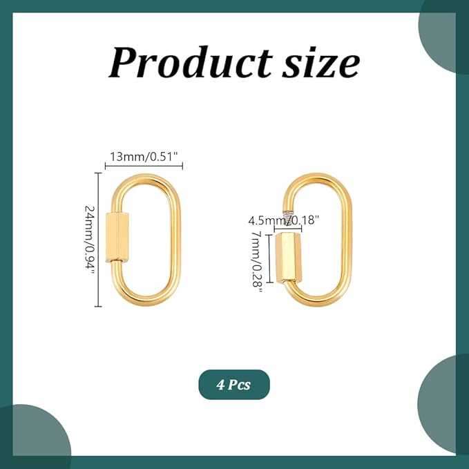 UNICRAFTALE 4pcs Golden Stainless Steel Oval Screw Carabiner Lock Screw Lock Clip Clasps Lock Key Carabiner Clasp Metal Keychain Clip Hook Quick Link for Jewelry Making Handbag Accessory 24x13x4.5mm