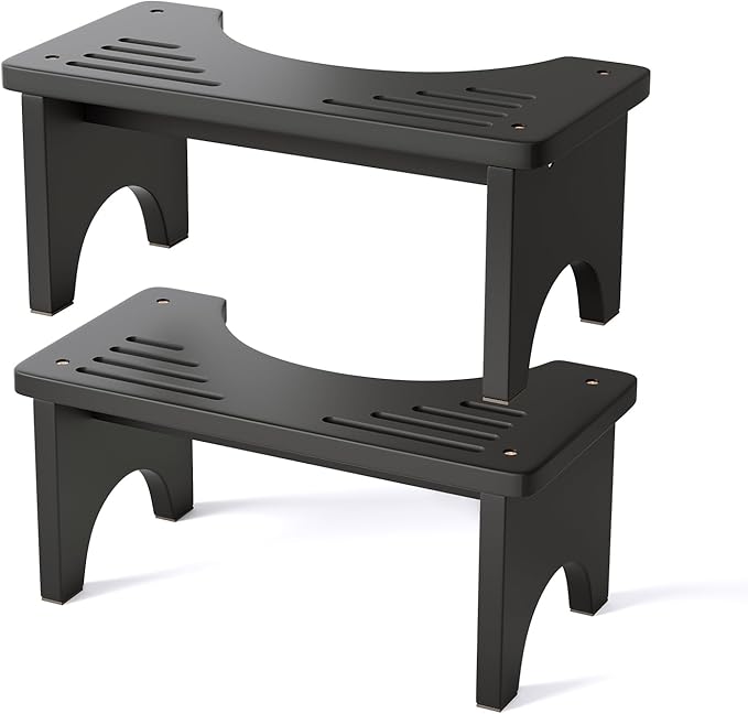 Uaniar 2 Pack Black Toilet Poop Stool - 6.7 Inch Bamboo Squatting Potty Stool for Adults, Non-Slip Wood Bathroom Pooping Foot Step for Squatting Posture (Set of 2)