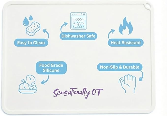 White - Premium Silicone Placemat for Toddlers - Non-Slip, Easy Clean Design, Kids Placemats for Dinning Table, Sensory Play, Portable, Perfect Mess-Free Mealtime & Playtime