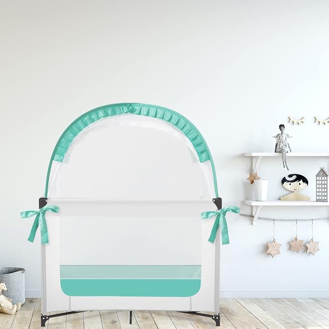 L RUNNZER Baby Pack and Play Tent, Canopy to Keep Baby from Climbing Out, Mini Crib Tent Against Falls, R07s-blue