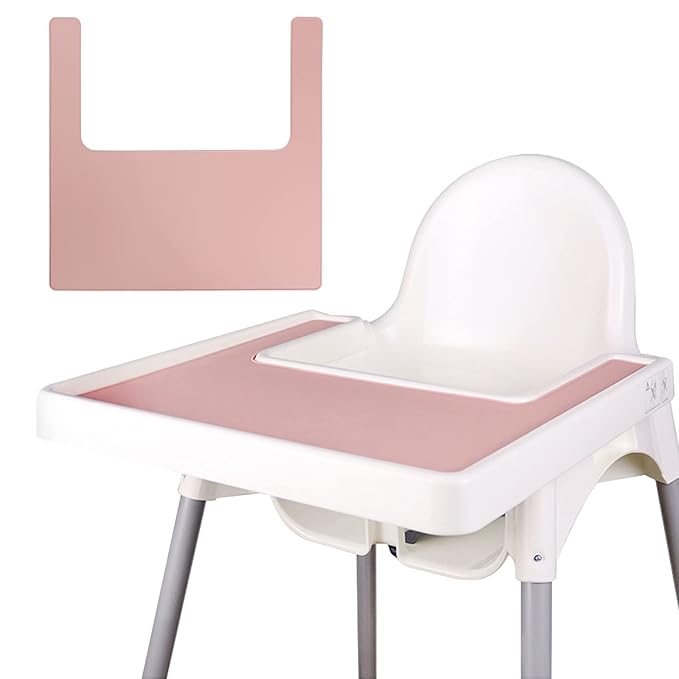 High Chair Placemat, Durable High Chair Placemat Silicone, Clean and Hygienic, Suitable for IKEA Antilop Highchai, for Toddlers and Babies (Pink)