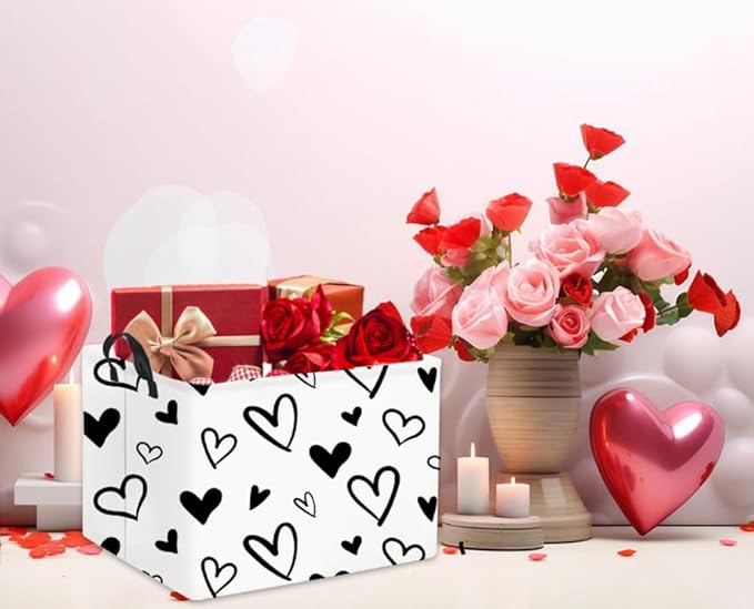 TIBAOLOVER Rectangular Heart Basket Kids Baby Girls Basket Cute Toy Storage Bin Organizer Shelf Book Love Room Decor(Black Love)