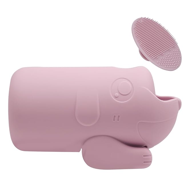 mandoo Faucet Extender for Toddlers, Bath Spout Cover for Baby, Bathtub Faucet Cover for Baby, Toddler Bath Silicone Shower Toys,Head Protector for Kids Safety.（Pink+Brush）