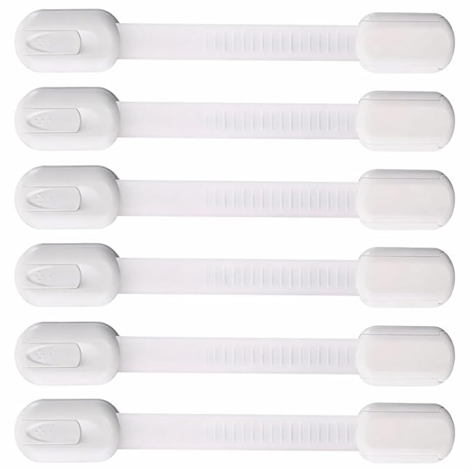 Premium Child Safety Locks – Adjustable, No-Drill & Easy-Install Home Safety Kit – Cabinet & Drawer Locks (6-Pack) (Child Safety Straps)