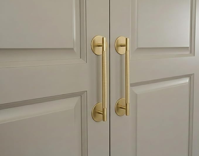 trust4care 4-Pack Brushed Gold Brass Round Large Backplate Rosette Washers for Bifold Cabinet Knob Handles, Thick 2-1/3" Titanium Gold Back Plate Sheets for Bi-Fold Pull Doorknobs
