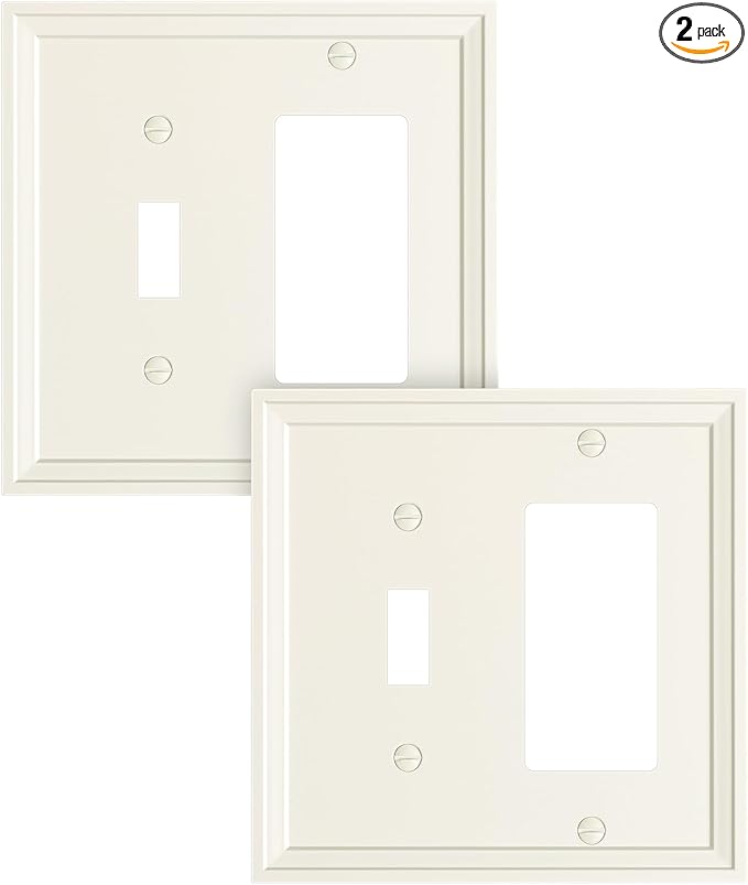 2-Pack Combo Toggle/Decorator Light Switch Cover Plate, Light Almond Modern Decorative Electrical Outlet Covers, Bamboo Fiber Wall Switch Plates and Outlet Covers